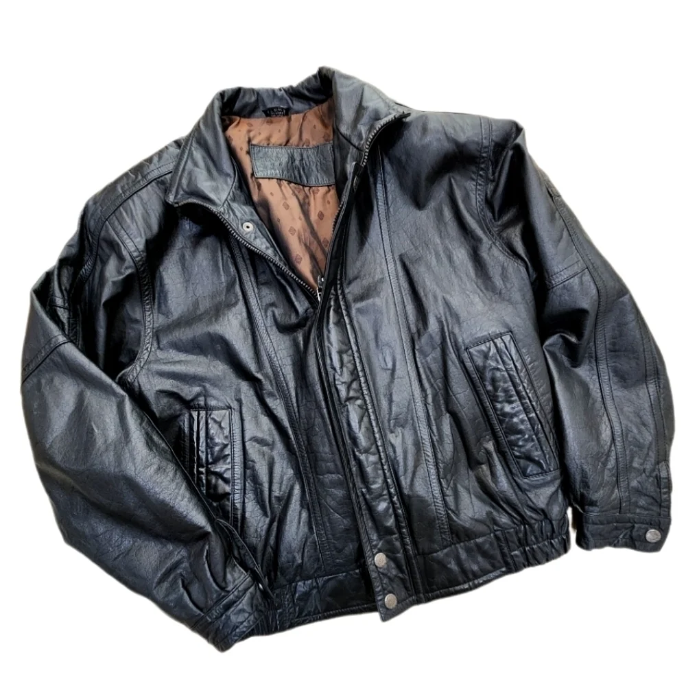 VINTAGE 90s EXPRESSIONS LEATHER BOMBER BLACK , MENS 42-44